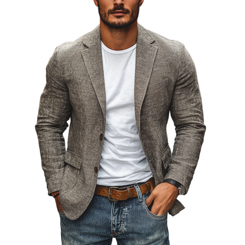 Herren Freizeit Blazer aus Baumwolle-Leinen mit Revers, einreihig, Slim-Fit