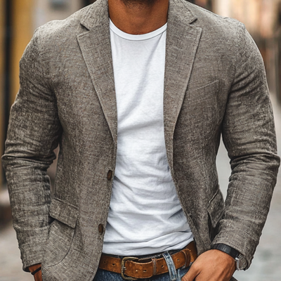 Herren Freizeit Blazer aus Baumwolle-Leinen mit Revers, einreihig, Slim-Fit
