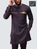 Plus Size Gestreifter Druck Langarm Herren Set