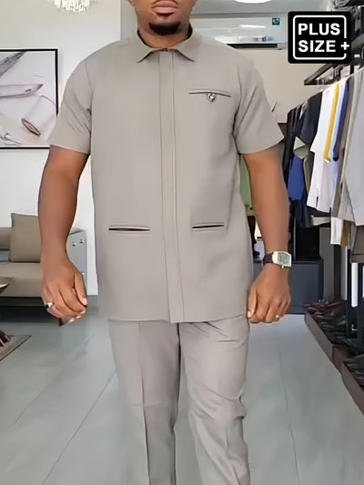 Plus Size Hemdkragen Reißverschluss Herren Set