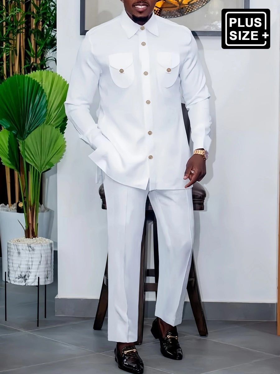 Plus Size Minimalist Langarmknopf Männer Set