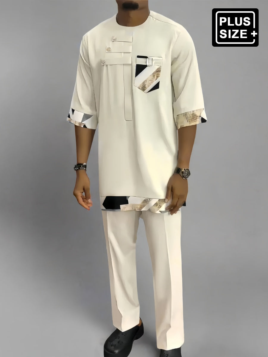 Herrenhose Set in Übergröße mit Print und Taschen