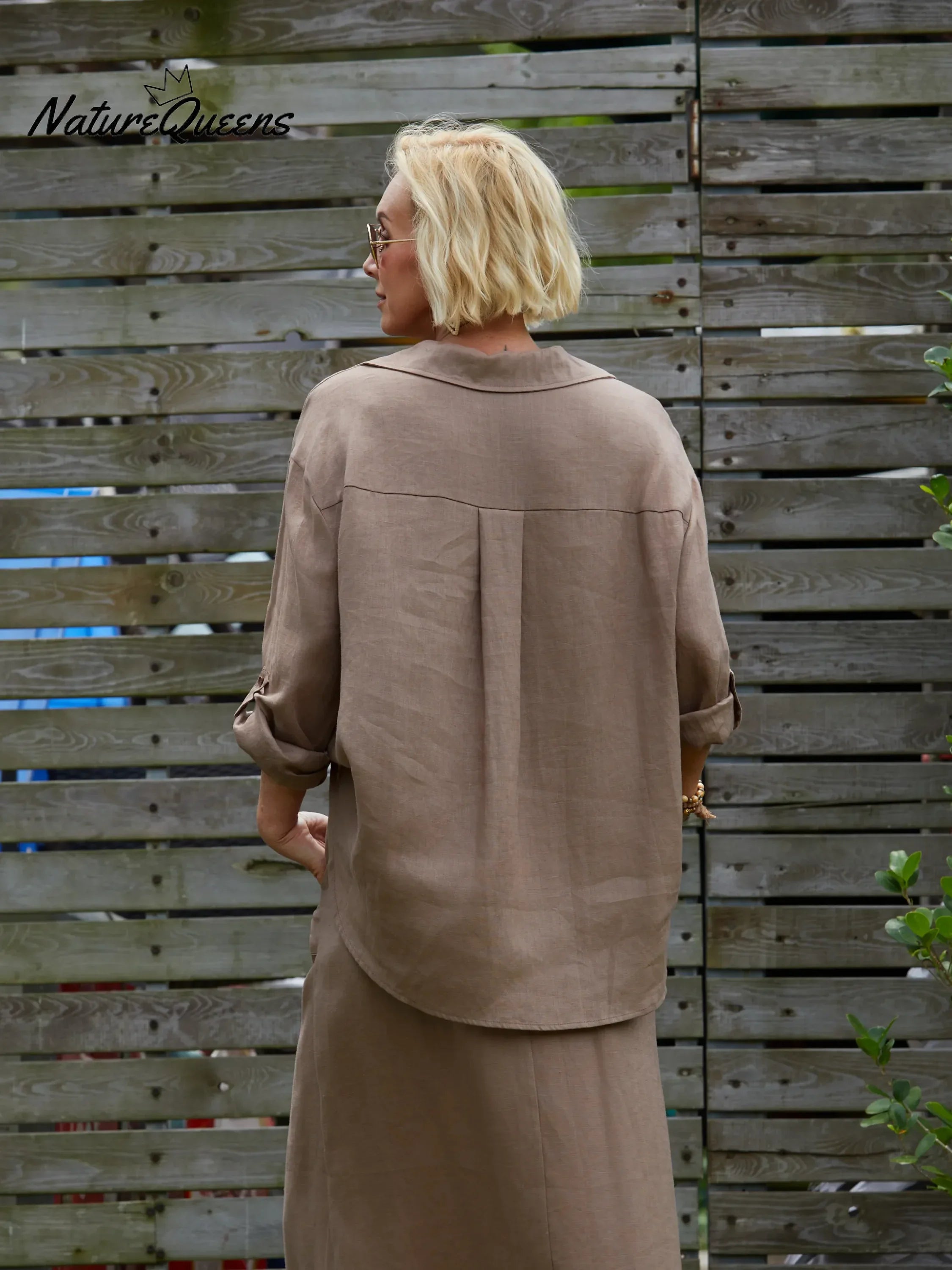 Damen Leinen-Baumwoll-Mischung V-Ausschnitt 3/4 Ärmel Lässiger Knoten Cardigan Top