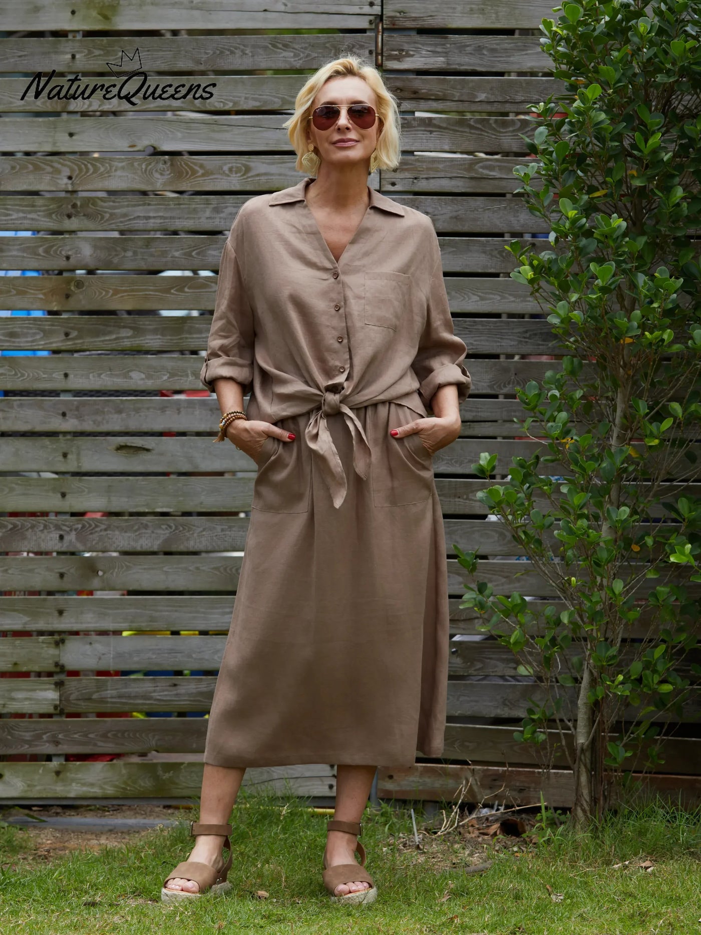 100% Leinen und Baumwolle Damen Unifarben V-Ausschnitt 3/4 Ärmel Lässiger Knoten Leinen Cardigan Top