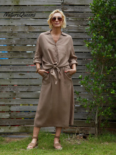 100% Leinen und Baumwolle Damen Unifarben V-Ausschnitt 3/4 Ärmel Lässiger Knoten Leinen Cardigan Top