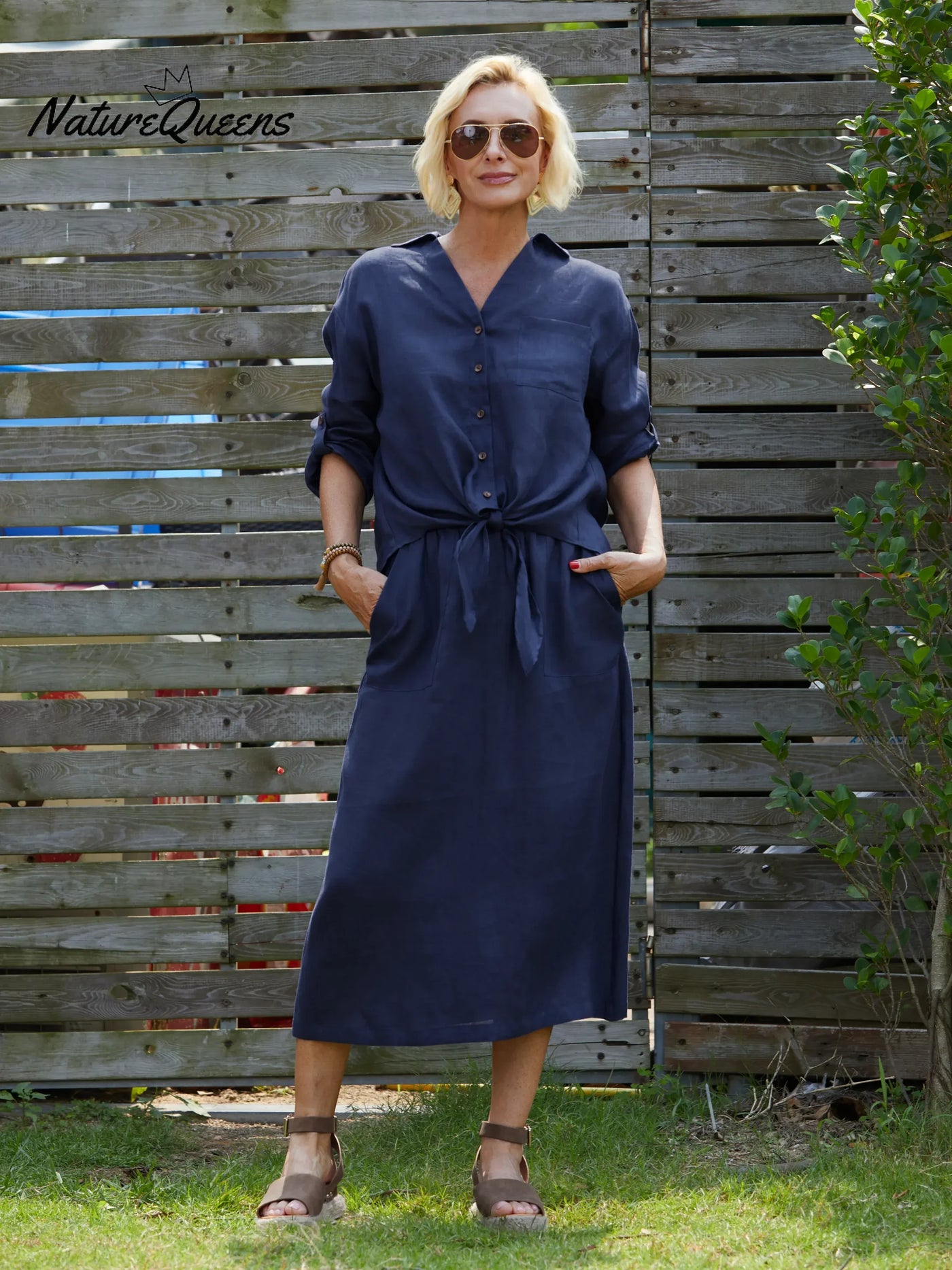 100% Leinen und Baumwolle Damen Unifarben V-Ausschnitt 3/4 Ärmel Lässiger Knoten Leinen Cardigan Top