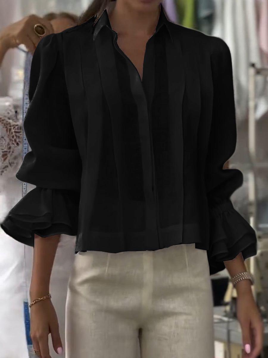 Damen Einfarbiger Revers Langarm Lässiger Lockere Leinen Cardigan Top