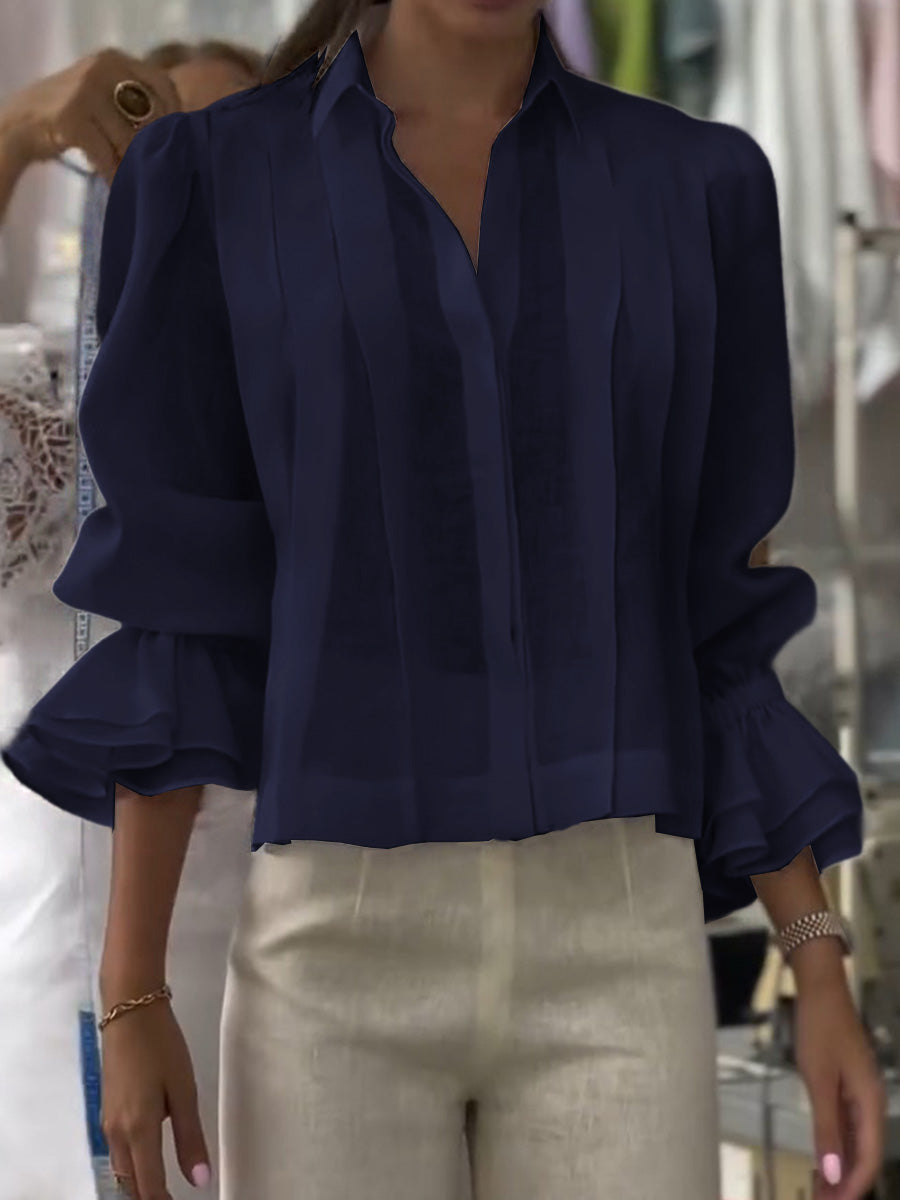 Damen Einfarbiger Revers Langarm Lässiger Lockere Leinen Cardigan Top