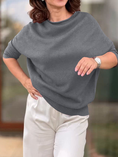 Damen Rundhals Langarm Einfarbiger Lässiger Lockere Pullover
