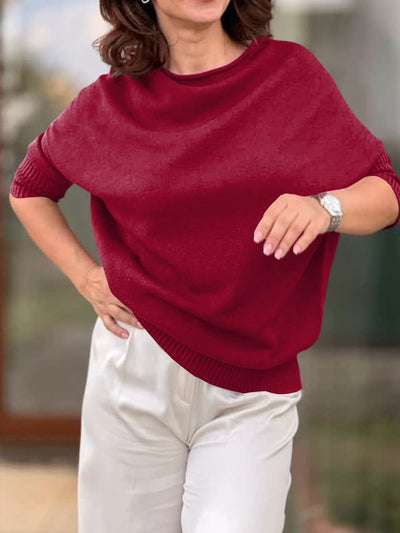 Damen Rundhals Langarm Einfarbiger Lässiger Lockere Pullover