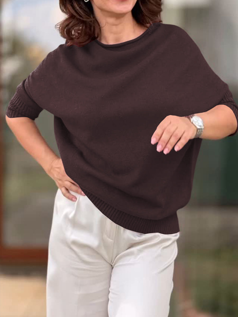 Damen Rundhals Langarm Einfarbiger Lässiger Lockere Pullover