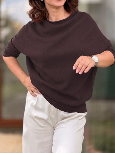 Damen Rundhals Langarm Einfarbiger Lässiger Lockere Pullover