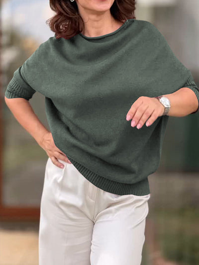 Damen Rundhals Langarm Einfarbiger Lässiger Lockere Pullover