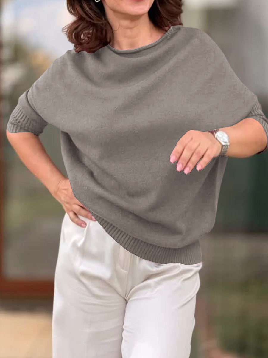 Damen Rundhals Langarm Einfarbiger Lässiger Lockere Pullover