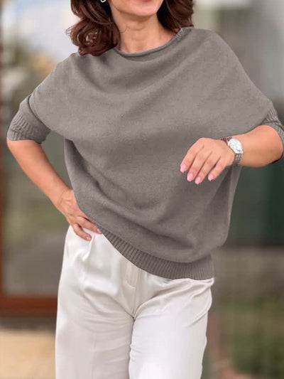 Damen Rundhals Langarm Einfarbiger Lässiger Lockere Pullover