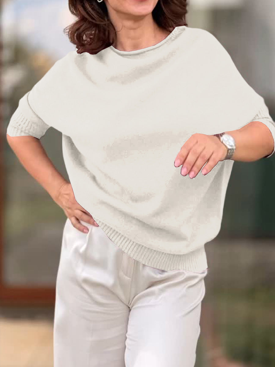 Damen Rundhals Langarm Einfarbiger Lässiger Lockere Pullover