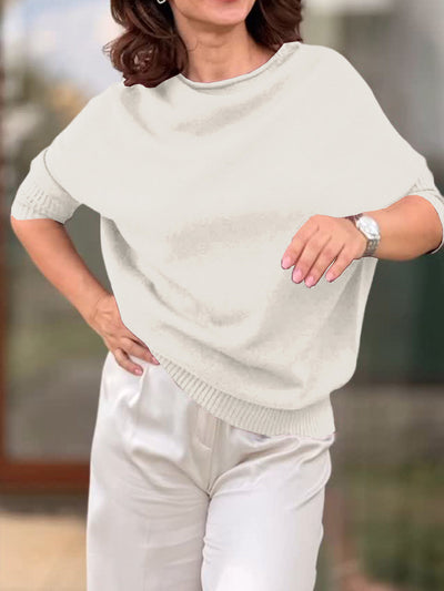 Damen Rundhals Langarm Einfarbiger Lässiger Lockere Pullover
