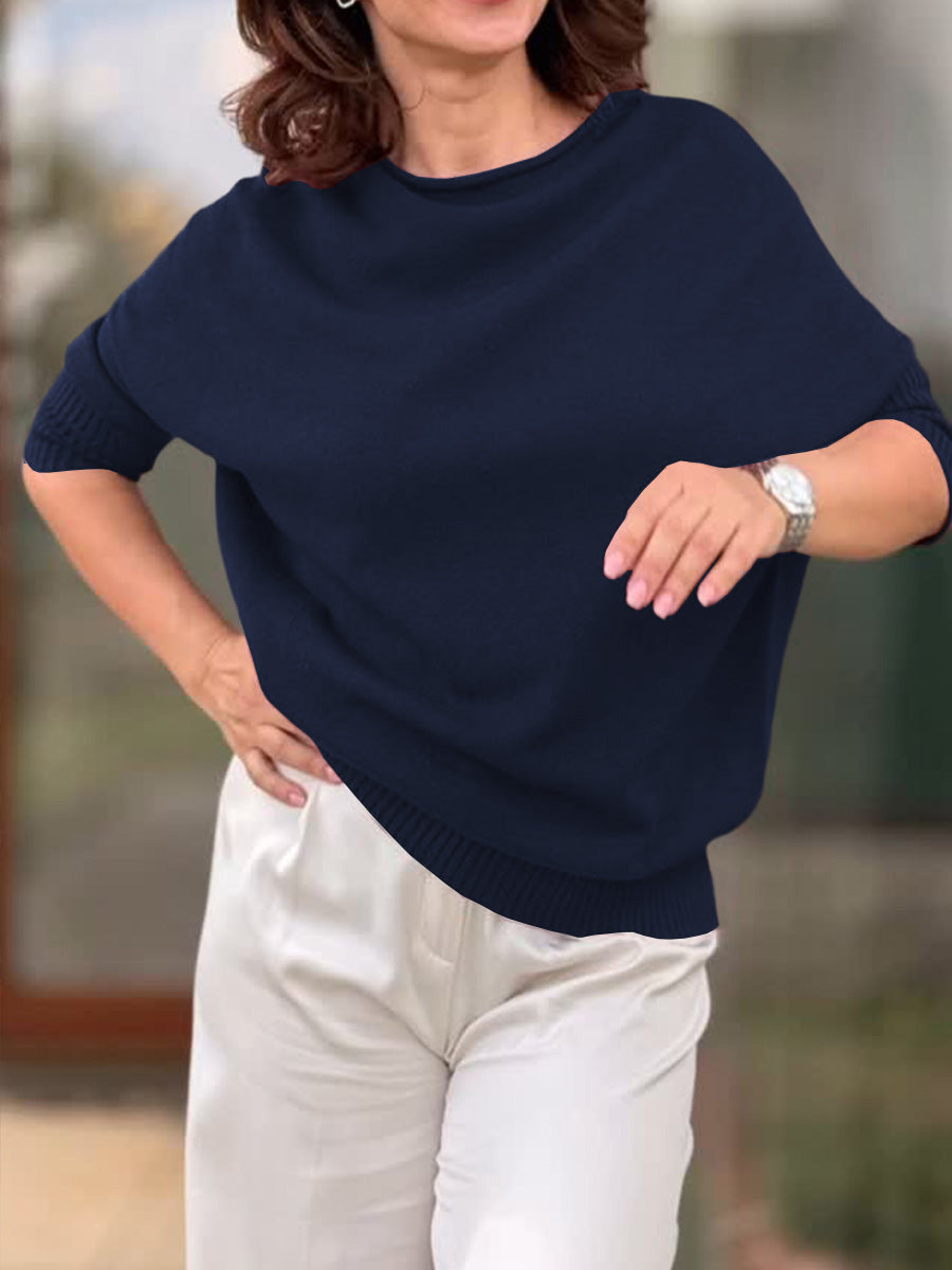 Damen Rundhals Langarm Einfarbiger Lässiger Lockere Pullover