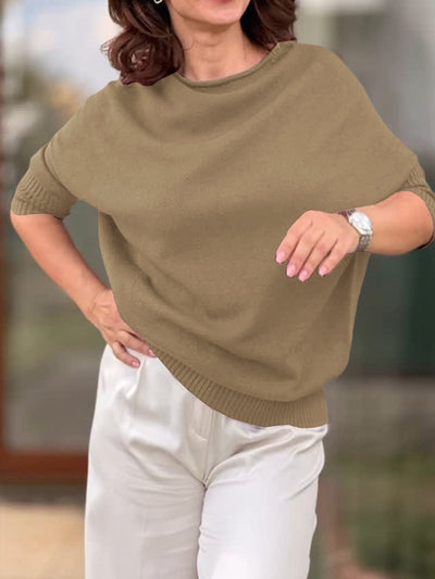 Damen Rundhals Langarm Einfarbiger Lässiger Lockere Pullover