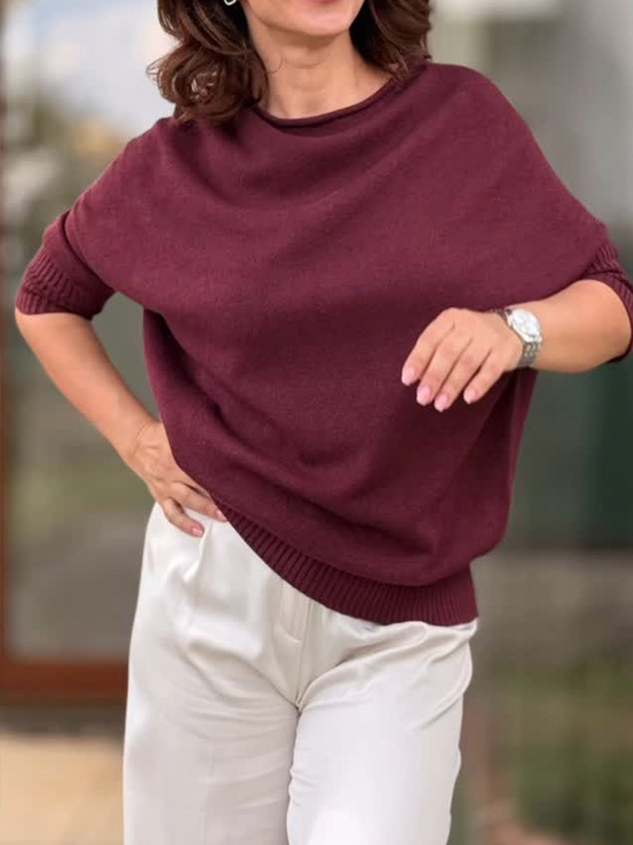 Damen Rundhals Langarm Einfarbiger Lässiger Lockere Pullover