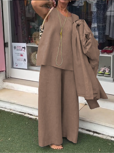 Damen Freizeit Baumwolle und Leinen ärmelloses Top und Hose Zwei-teil Set