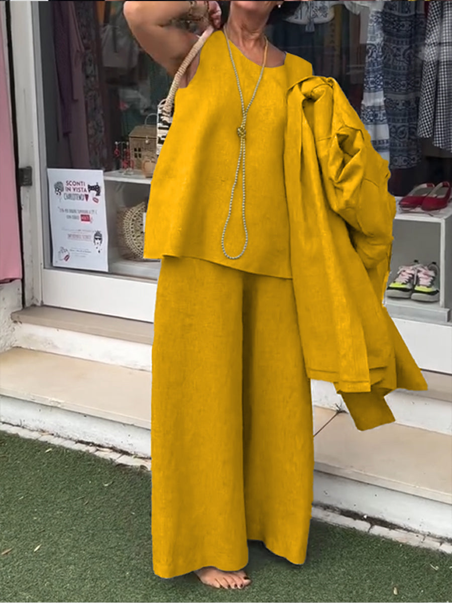 Damen Freizeit Baumwolle und Leinen ärmelloses Top und Hose Zwei-teil Set