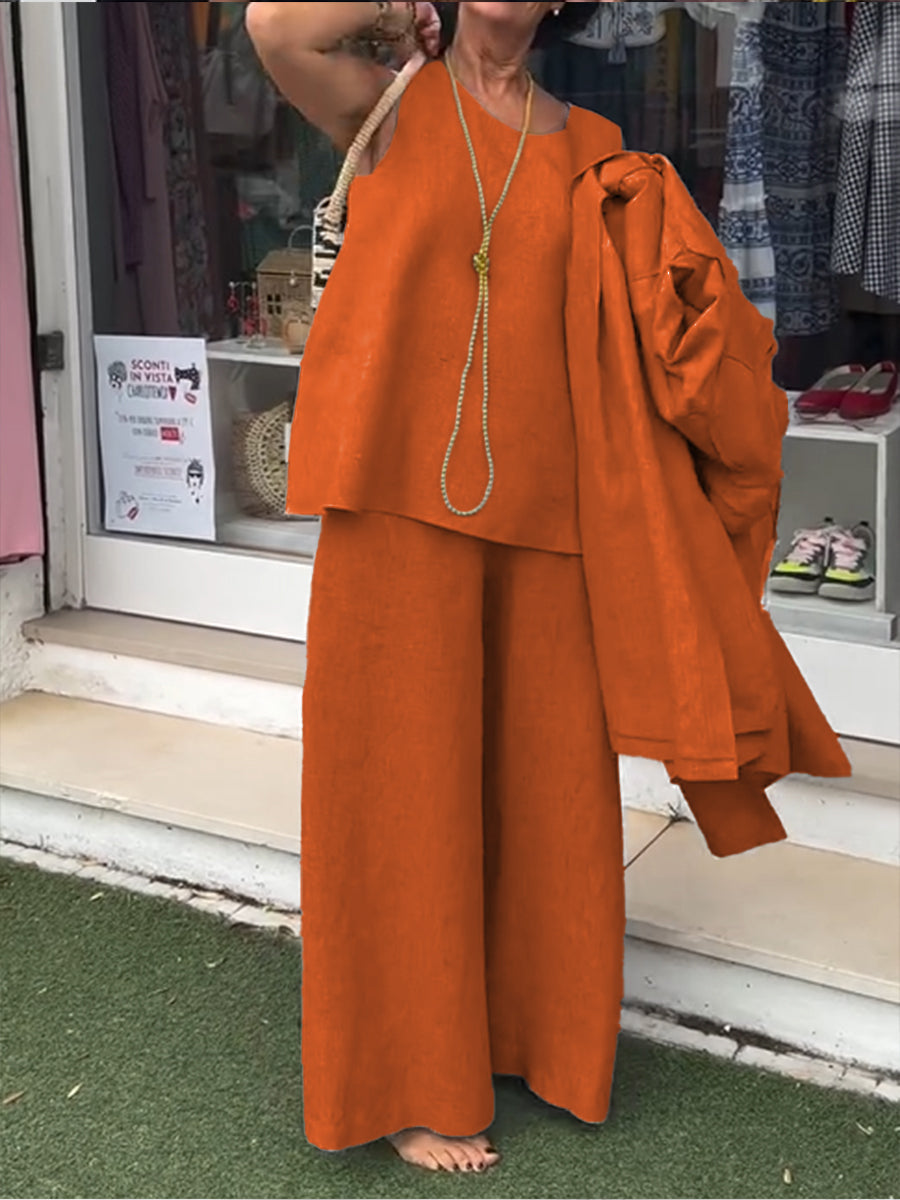 Damen Freizeit Baumwolle und Leinen ärmelloses Top und Hose Zwei-teil Set