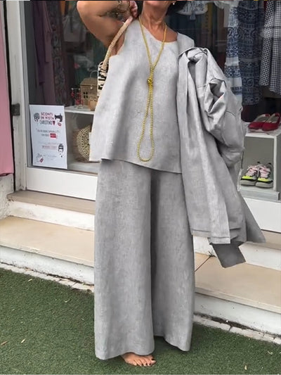 Damen Freizeit Baumwolle und Leinen ärmelloses Top und Hose Zwei-teil Set