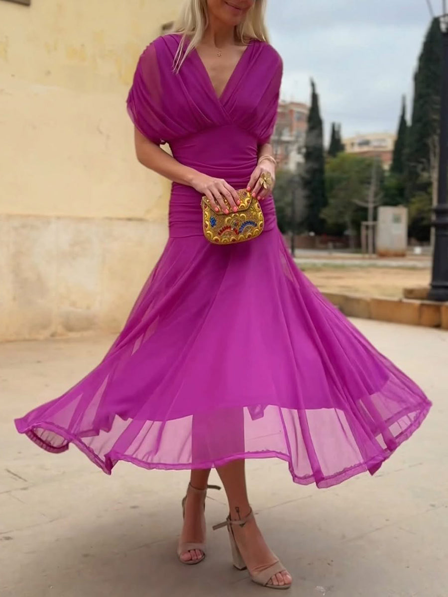 Damen Elegantes Mesh Boutonniere Kleid