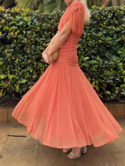 Damen Elegantes Mesh Boutonniere Kleid