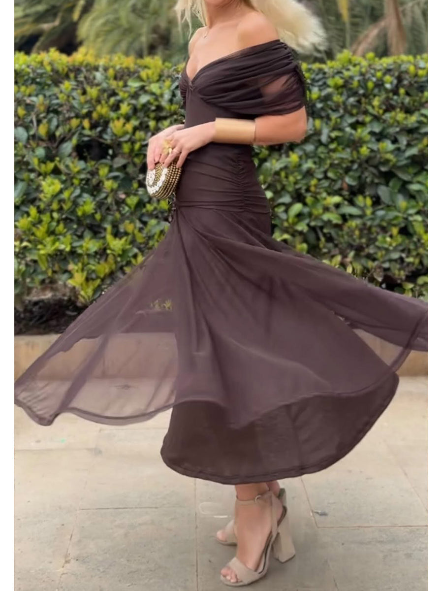 Damen Elegantes Mesh Boutonniere Kleid
