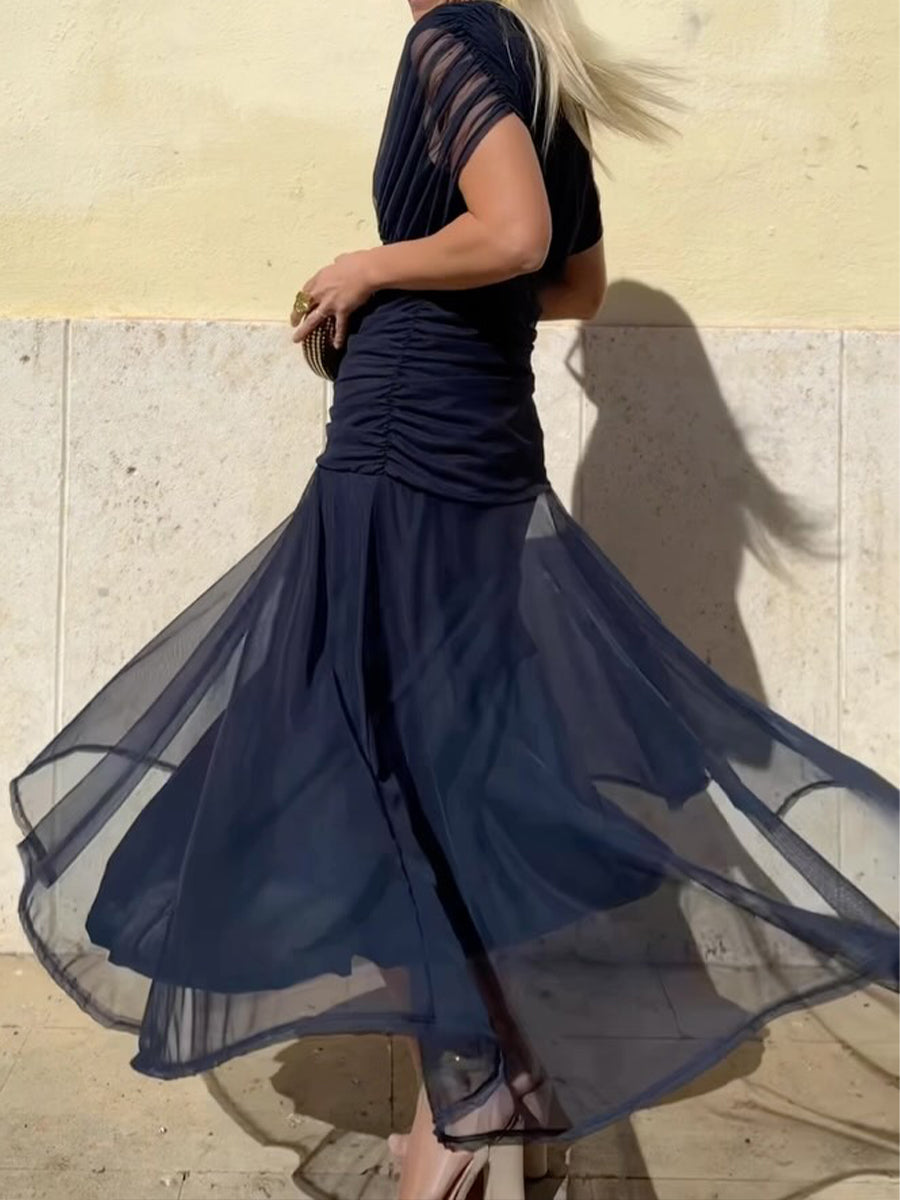 Damen Elegantes Mesh Boutonniere Kleid