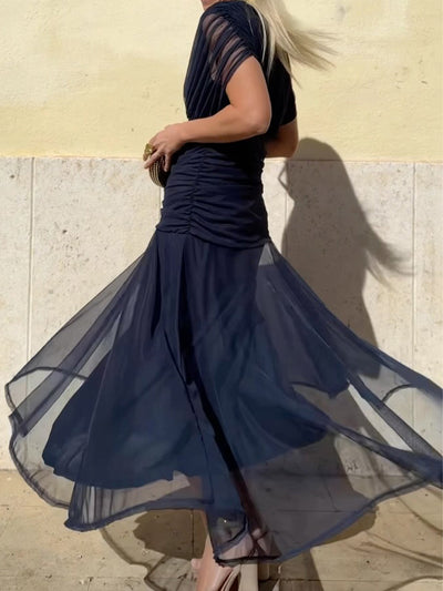 Damen Elegantes Mesh Boutonniere Kleid