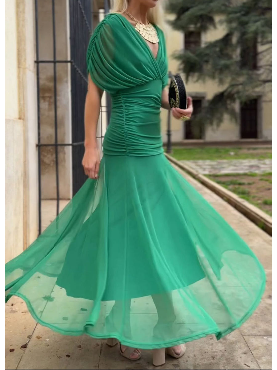 Damen Elegantes Mesh Boutonniere Kleid
