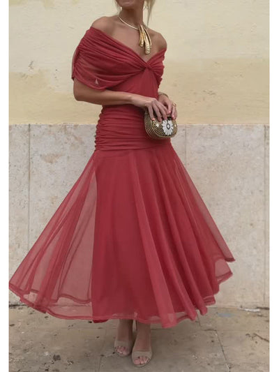Damen Elegantes Mesh Boutonniere Kleid