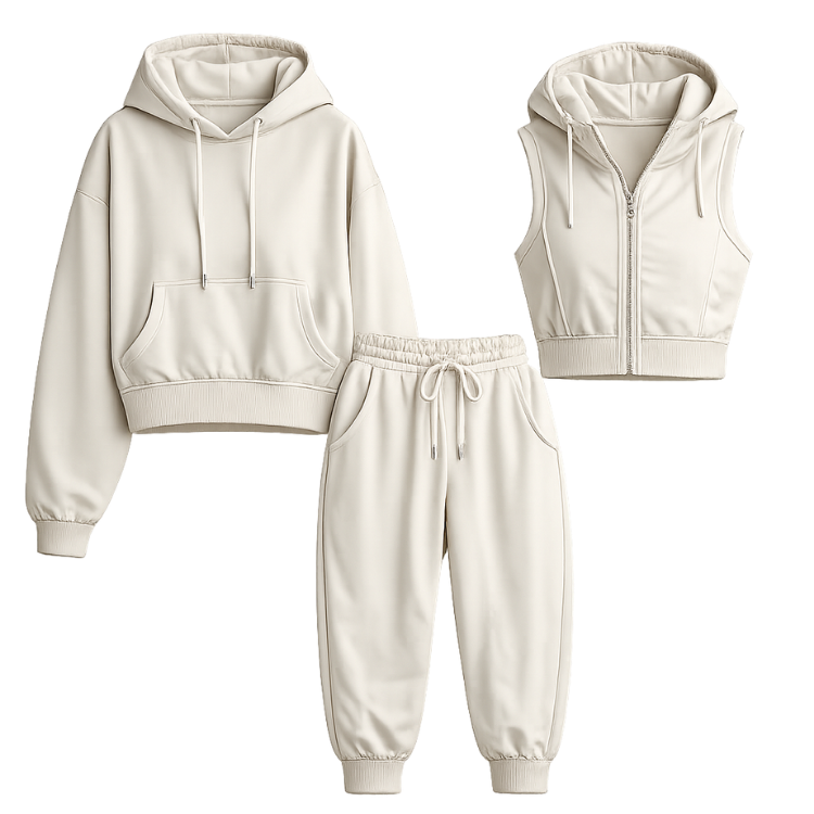Damen 3-teiliger Set mit Kapuzenpullover, Slim Vest und Hose