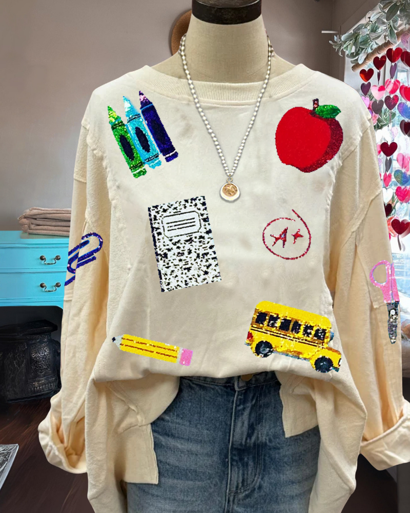 Oversized Schul Sweatshirt mit Pailletten