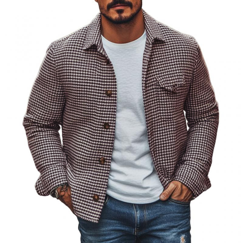 Herren Vintage Hahnentritt Revers Einreiher Hemdjacke