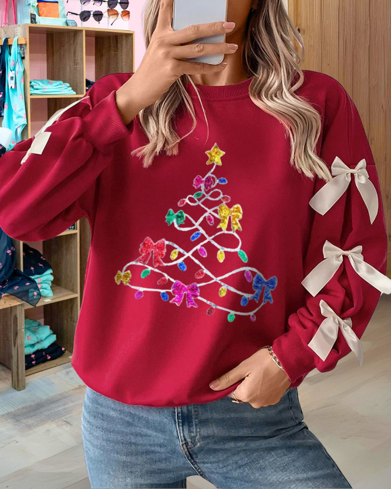 Weihnachtslichter Schleifen Pailletten Sweatshirt