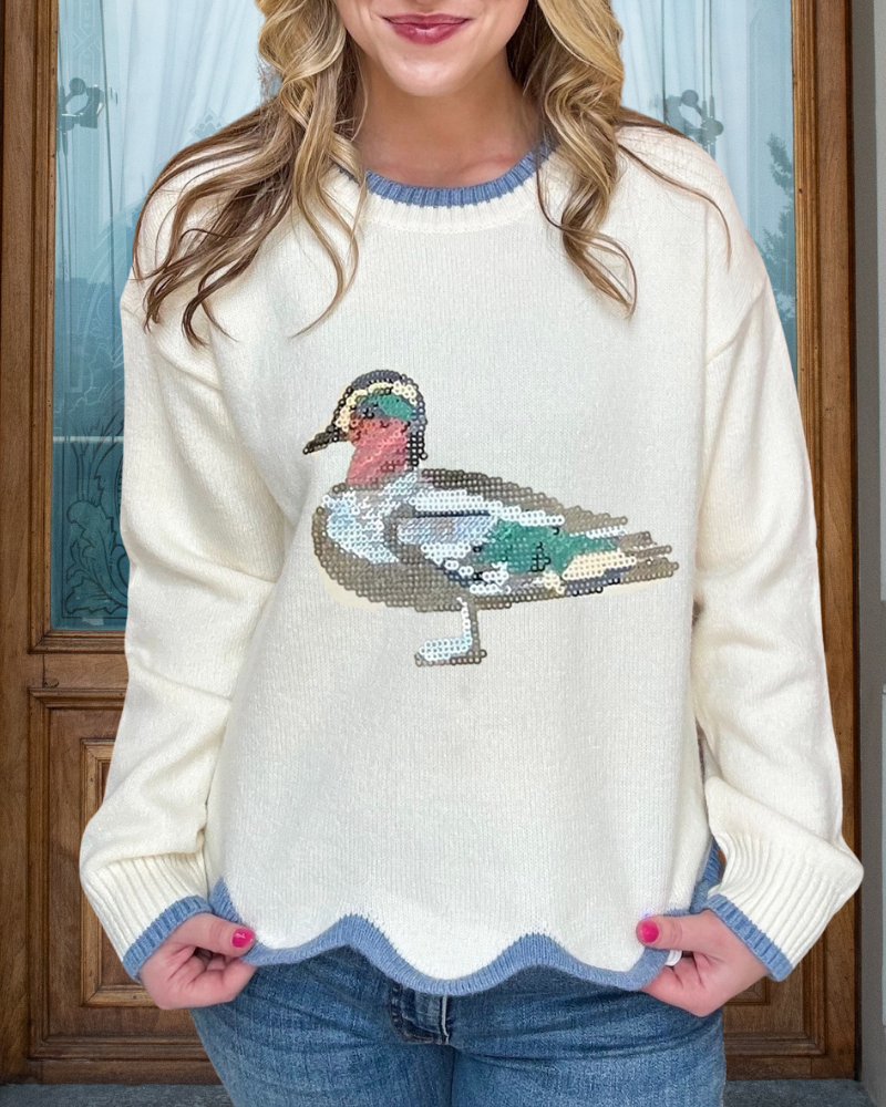 Einzigartiger Enten-Kontrastbesatz-Pullover