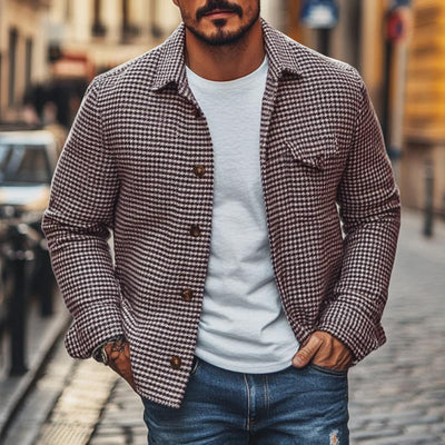 Herren Vintage Hahnentritt Revers Einreiher Hemdjacke