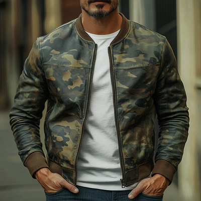 Herren Freizeit Camouflage Baseball Lederjacke