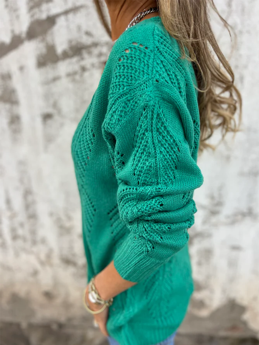 Blatt Strick Wendebutton Pullover