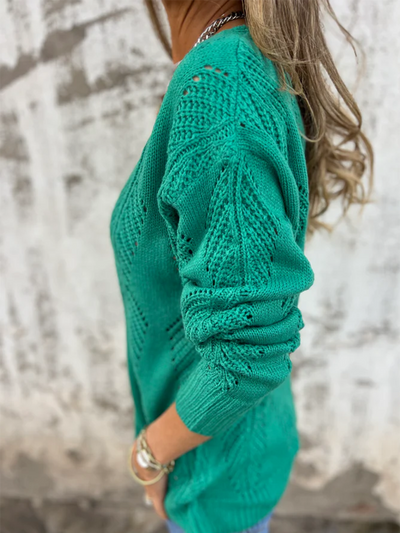 Blatt Strick Wendebutton Pullover