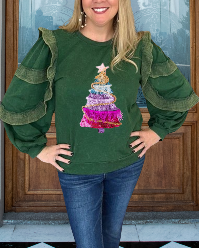 Paillettenbaum Rüschensweatshirt