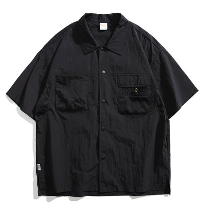 Japanisches Retro Mehrfach-Taschen Patchwork Lockere T-Shirt