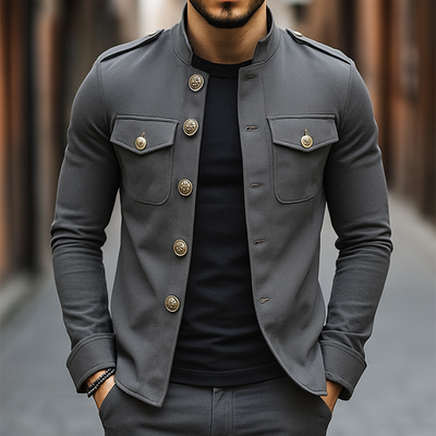 Herren Vintage Casual Einfarbige Stehkragen Knopfjacke