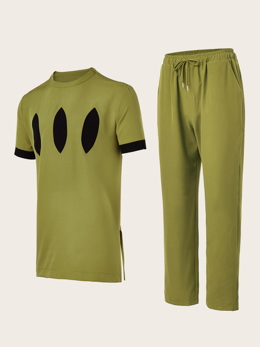 Plus Size Colorblock Kurzarm Herren Set