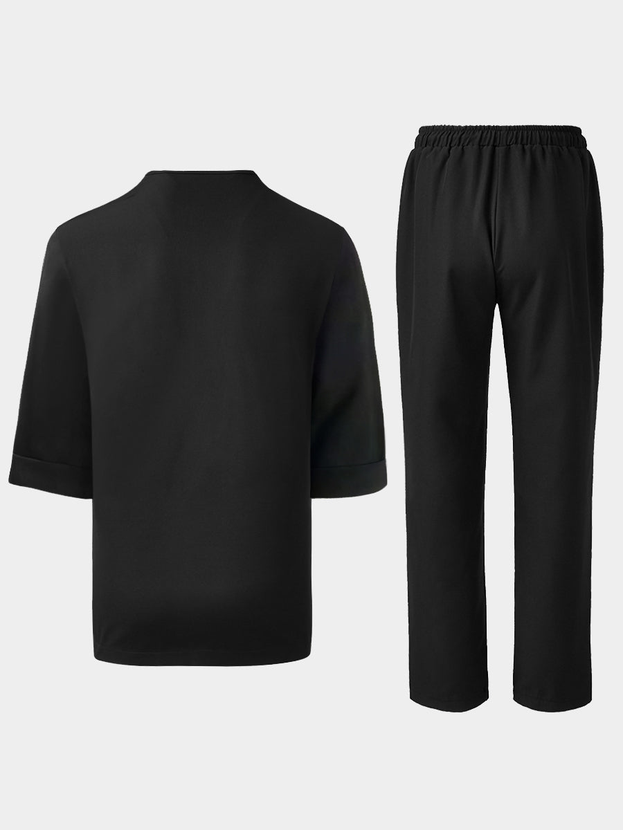 Plus Size Neue Schwarze Rundhals Herren Hosen Set
