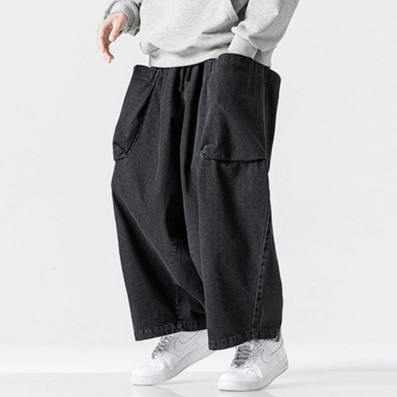Japanische Retro Weite Jeans mit großen Taschen